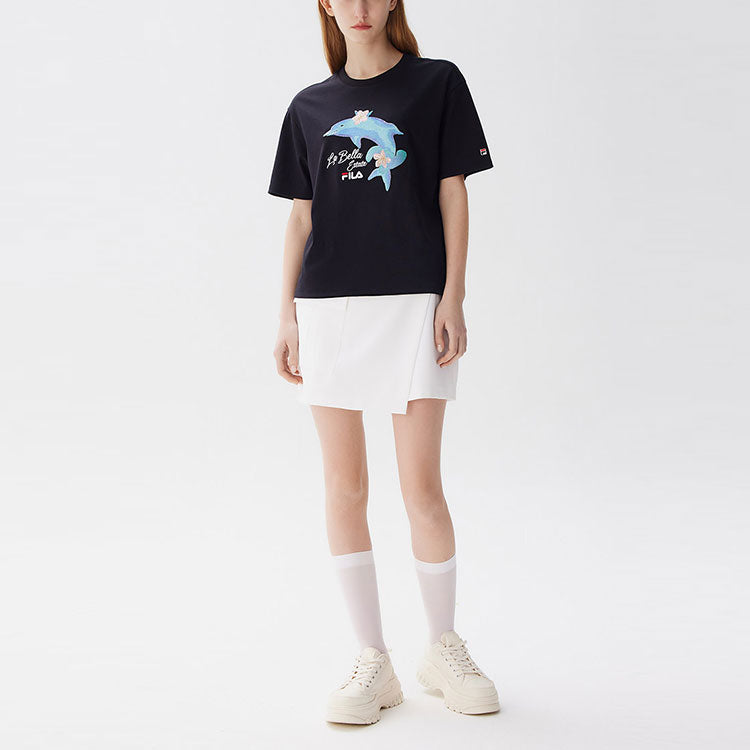 (WMNS) FILA Dolphin Printing Casual Sports Short Sleeve Black F51W128107F-BK