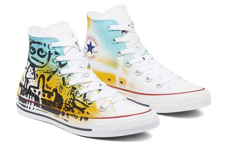 Converse Hand Painted Chuck Taylor All Star High Top Canvas Shoes White/Yellow/Blue 171719C