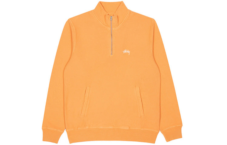 Men's Stussy Stock Fleece Mock Fleece Lined Stand Collar Half Zipper 'Black Orange' 118329BLAC