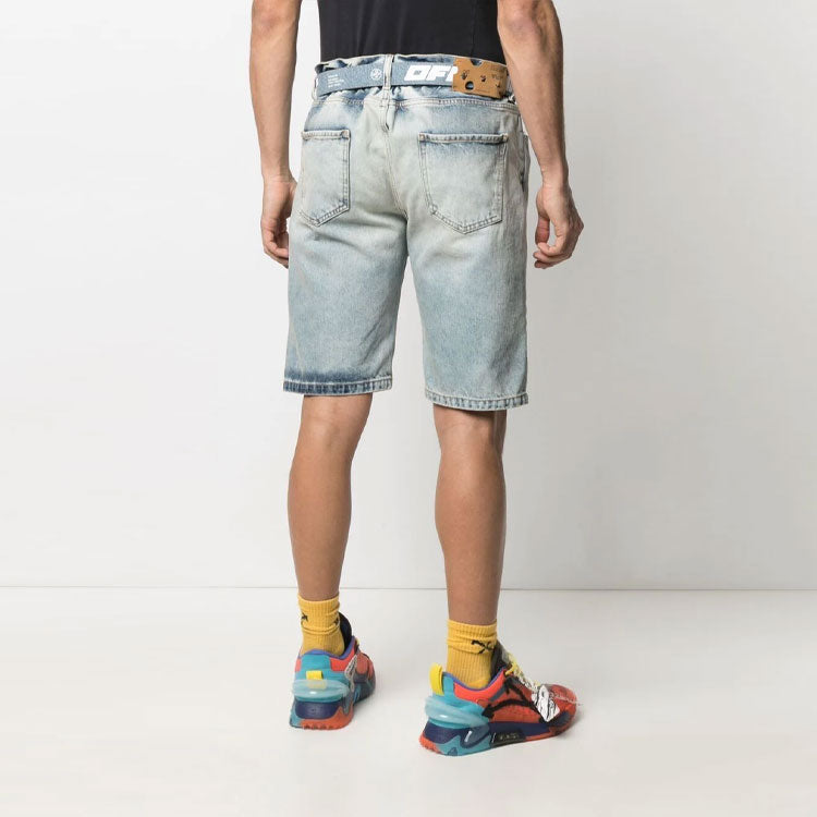 Off-White SS21 Belt Logo Printing Denim Shorts Version Blue OMYC005S21DEN0024501