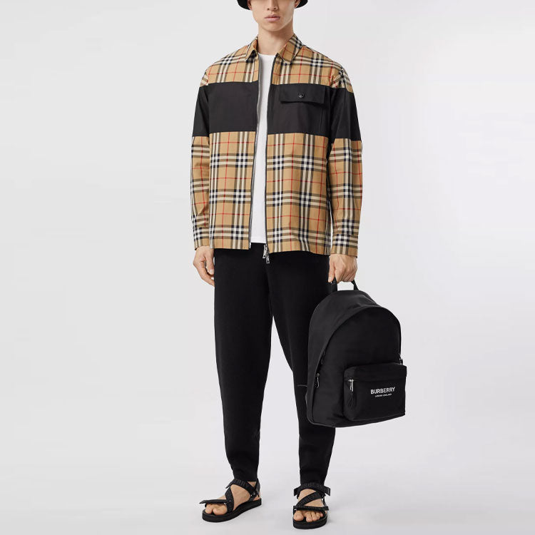 Burberry Check Zipper Cotton Shirt Male Cream-coloured 80367701