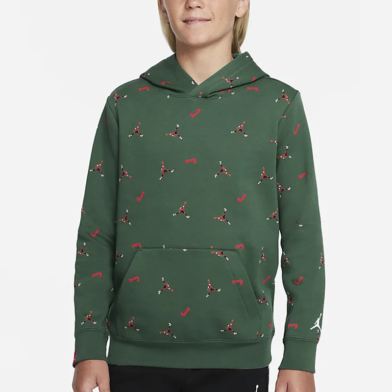 (GS) Air Jordan Full Print Logo Fleece Loose Boy Green DQ8007-333