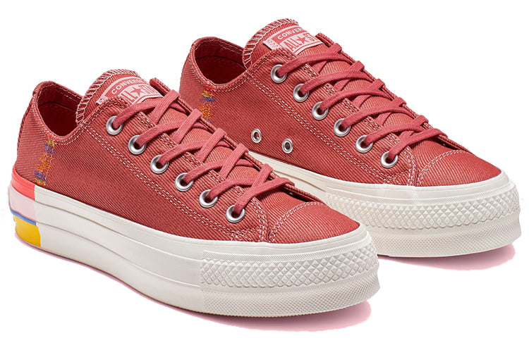 (WMNS) Converse Chuck Taylor All Star Rainbow Platform Low Top Rainbow Canvas Low Red 564995C
