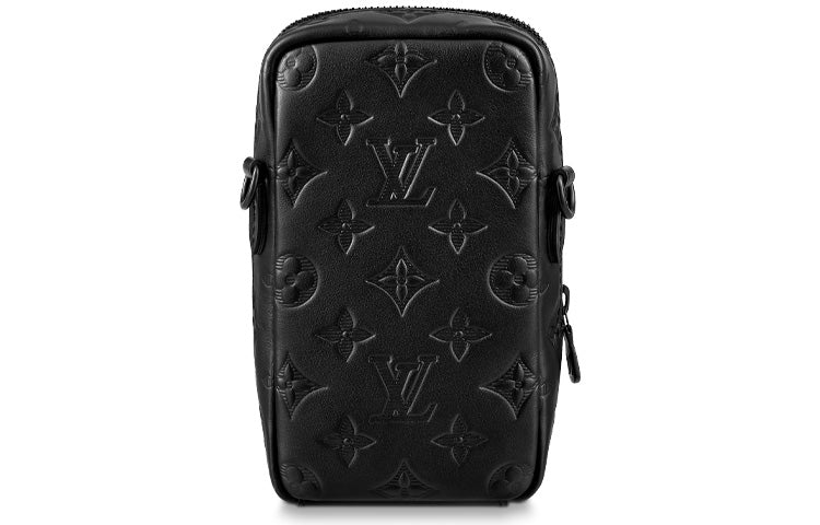 LOUIS VUITTON Cow Leather Cell Phone Pouch Regular Men's Black