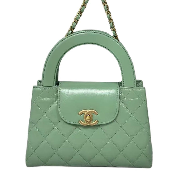 CHANEL Shiny Calfskin Shoulder Bag Crossbody Bag Handbag Mini Women's Green
