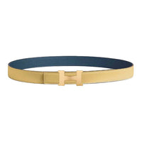 HERMES Gold Plated Leather Belts Unisex Chick Yellow/Navy Width 2.4cm