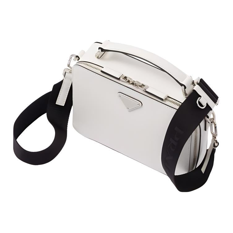 PRADA Brique Genuine Leather Portable Crossbody Bag Shoulder Bag Men's White