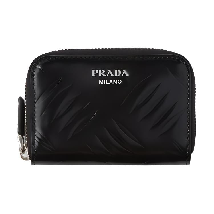 PRADA Brushed Leather Coin Purse Men's Black