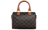 CELINE Cow Leather Boston Bag Shoulder Bag Crossbody Bag Handbag Small Size Women's Brown