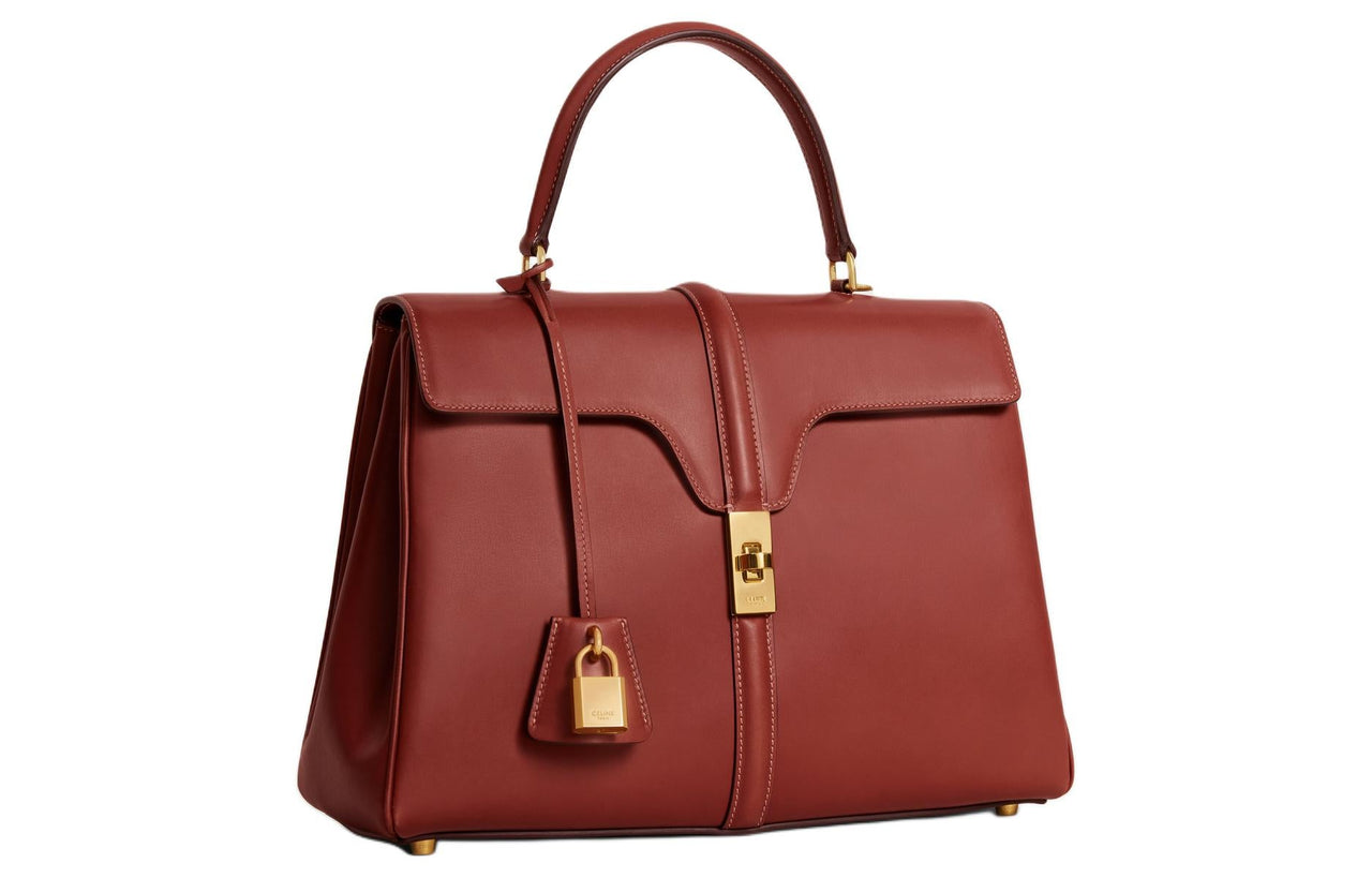 CELINE 16 Cow Leather Crossbody One Shoulder Handbag Medium Size Women's Red