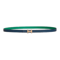 HERMES Calfskin Leather Belts Women's Blue/Green Width 1.3CM