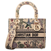 DIOR Lady D Lite Cotton Shoulder Bag, Crossbody Bag, Handbag Medium Size Women's Beige & Multicolor