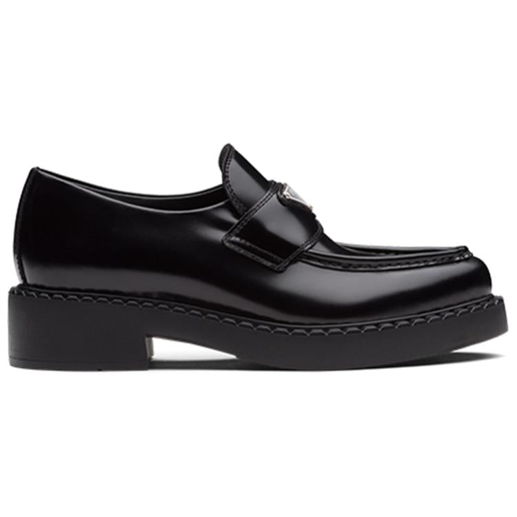 PRADA Brushed Leather Pointy Monolith Loafers 'Black' Women's