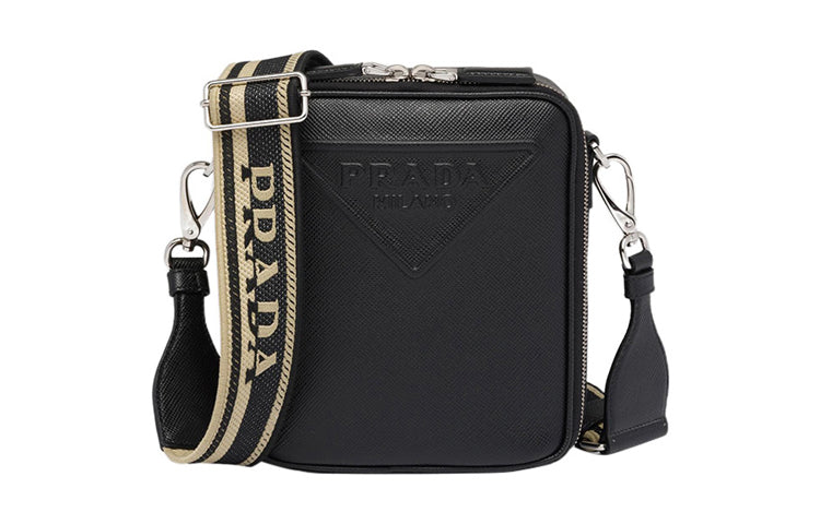 PRADA Saffiano Leather Crossbody Bag, Shoulder Bag, Cell Phone Pouch Men's Black