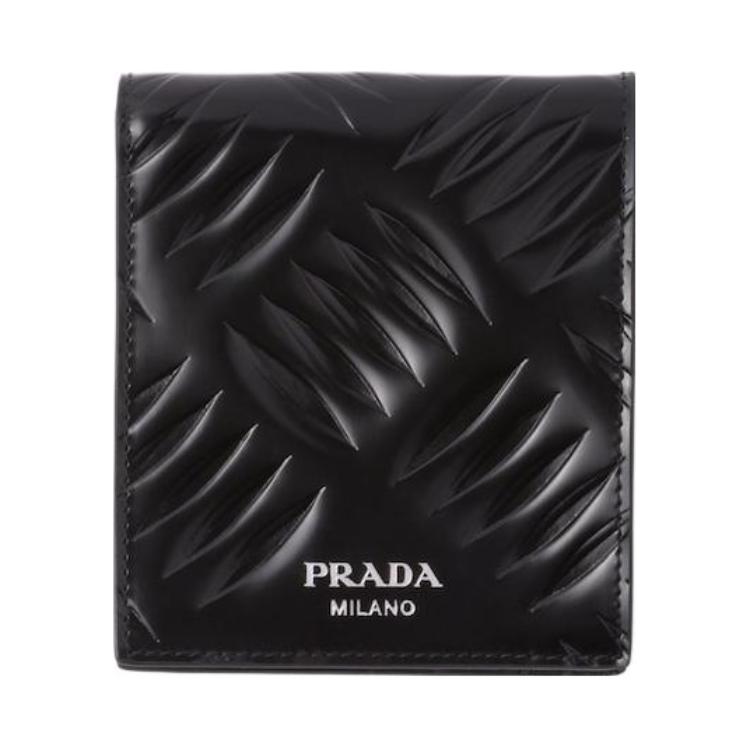 PRADA Brushed Leather Wallet Men's Black