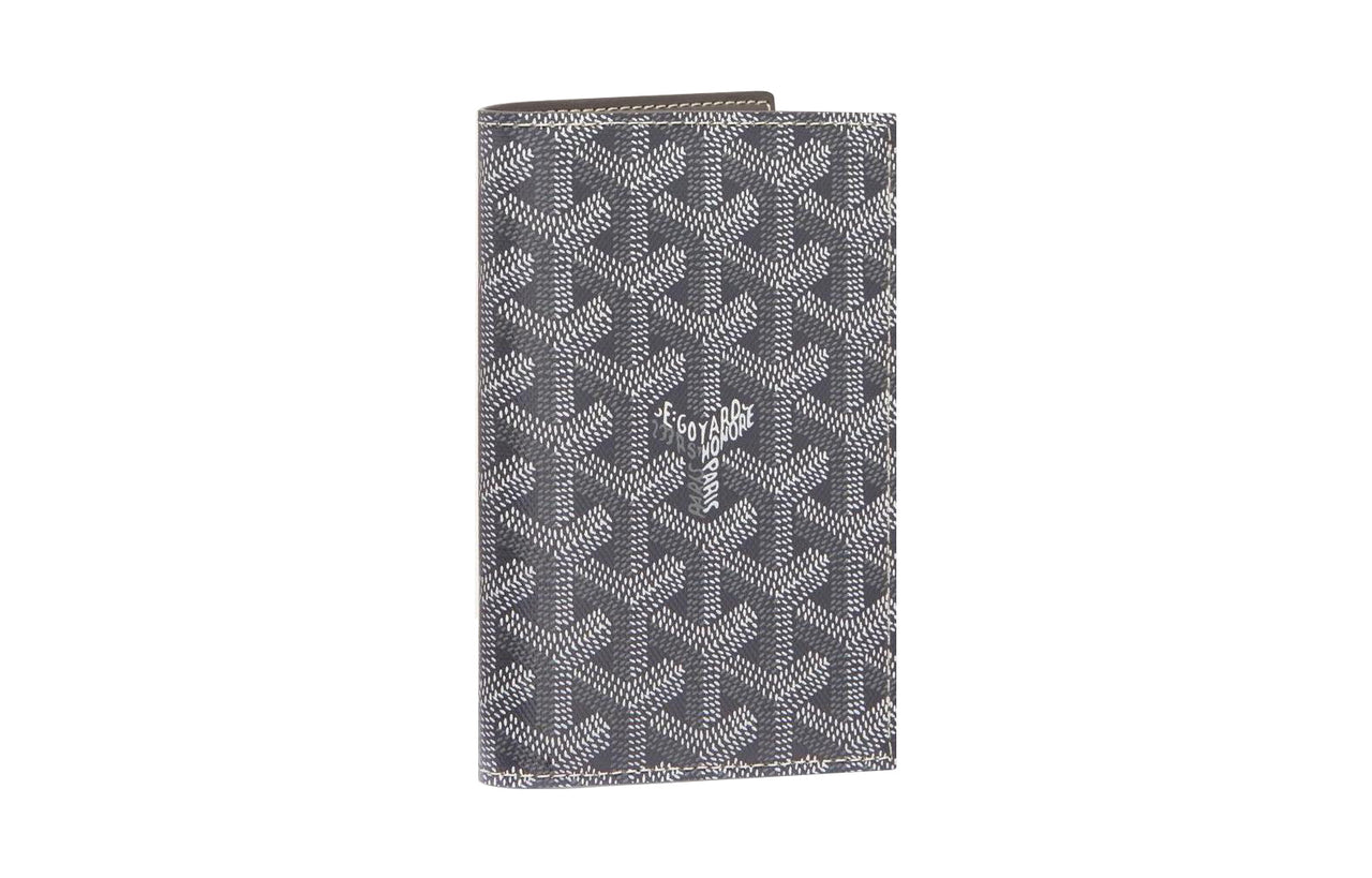 GOYARD Grenelle Canvas With Calfskin Card Holder Passport Holder Unisex Gray