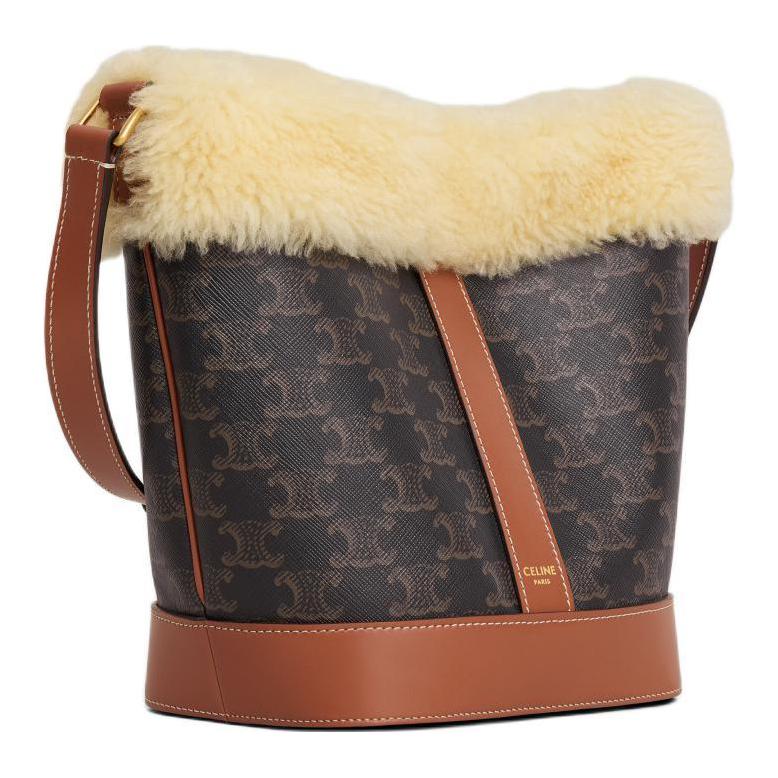 CELINE Cow Leather Crossbody Bag, Shoulder Bag Trumpets Women's Tawny