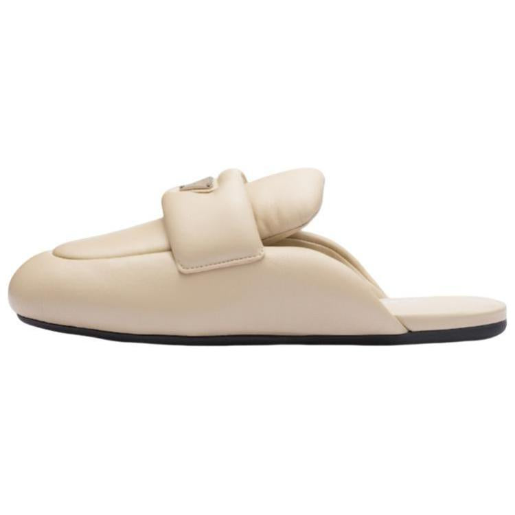 PRADA Soft Padded 5mm Sabots Desert Beige Leather Women's
