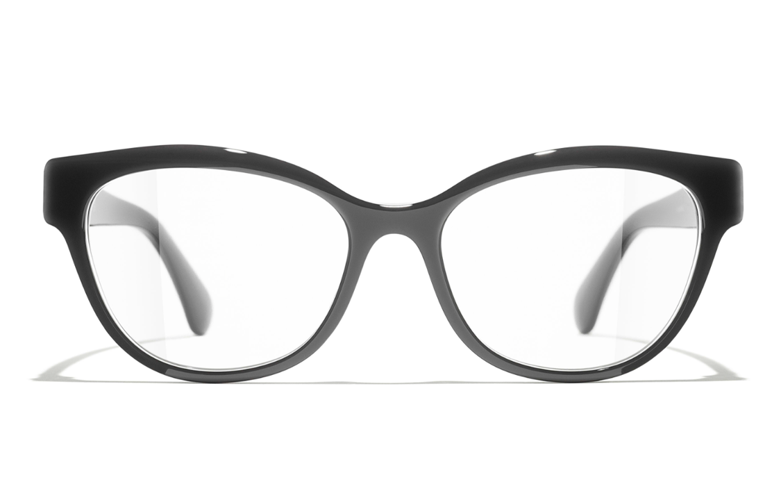 CHANEL Plate Frame Irregular Shape Eyeglass Frames Unisex Black