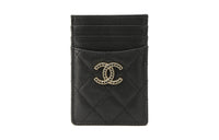 CHANEL Shiny Grained Cow Leather Card Holder Women's Black