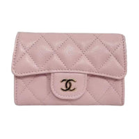 CHANEL Calfskin Card Holder Women's Cherry Blossom Pink