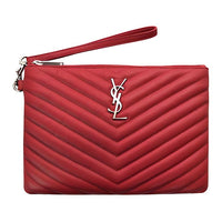 SAINT LAURENT Monogram Cow Leather Wrist Bags Clutches Medium Size Women's Red