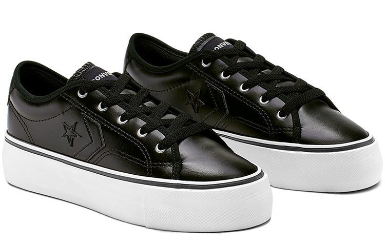 (WMNS) Converse Star Replay Platform Leather Low Top Thick Sole Black White 565249C