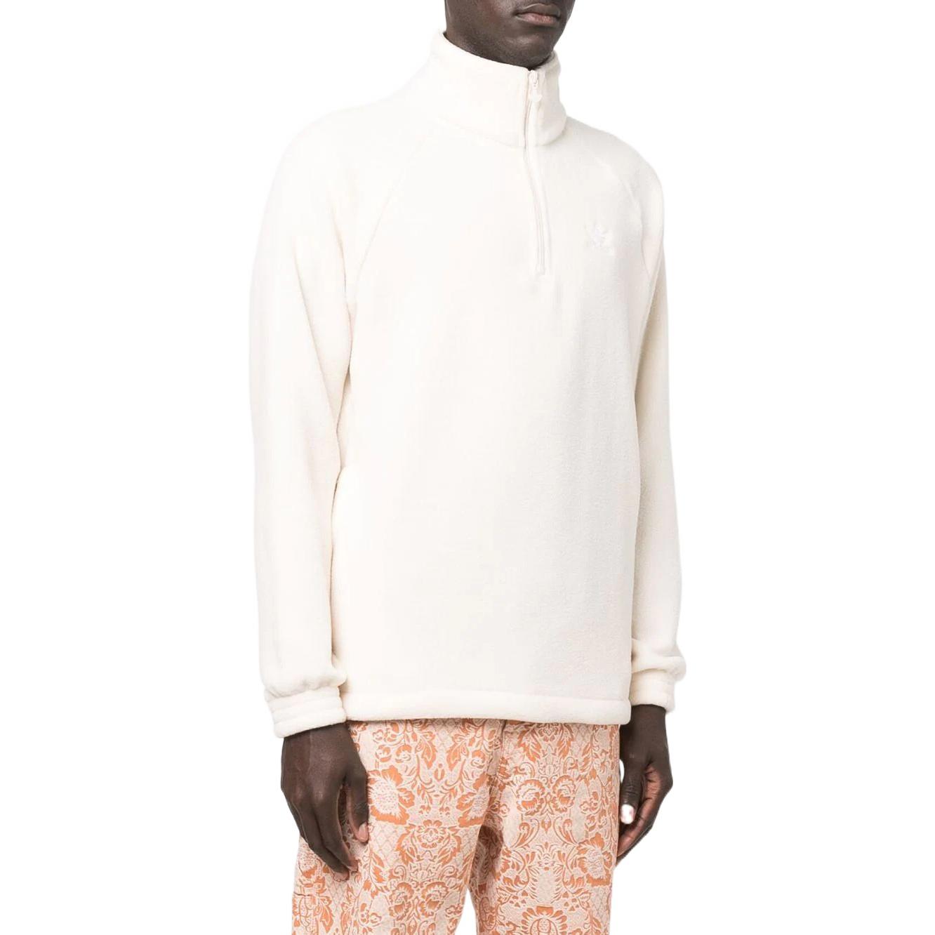 Men's adidas originals Solid Color Cuff High Collar Half Zipper Long Sleeves White HG1444