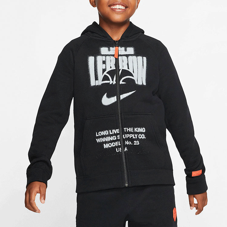 (GS) Nike Breathable Athleisure Casual Sports Hooded Long Sleeves Zipper Jacket Boy Girls Black BV4391-010
