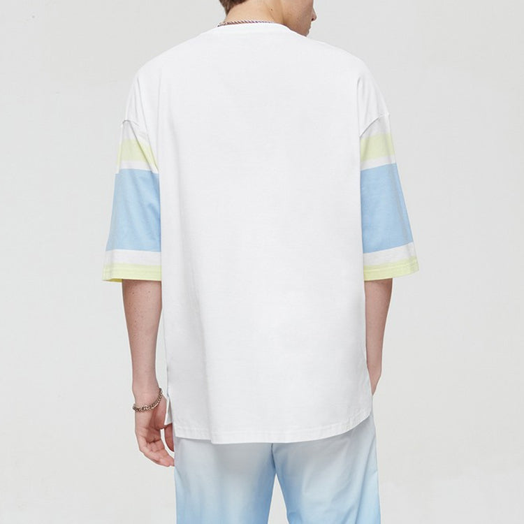 FILA FUSION Stripe Loose Knit Short Sleeve White T11M125117F-WT
