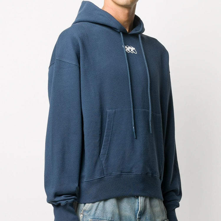 Off-White Logo Applique Hooded Sweater Men's Blue OMBB037F20FLE0074901