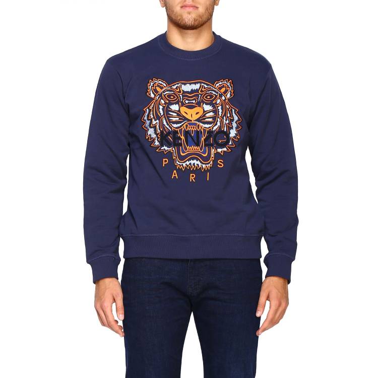 Men's KENZO Pattern Embroidered Round Neck Pullover Blue F965SW0014XA-78