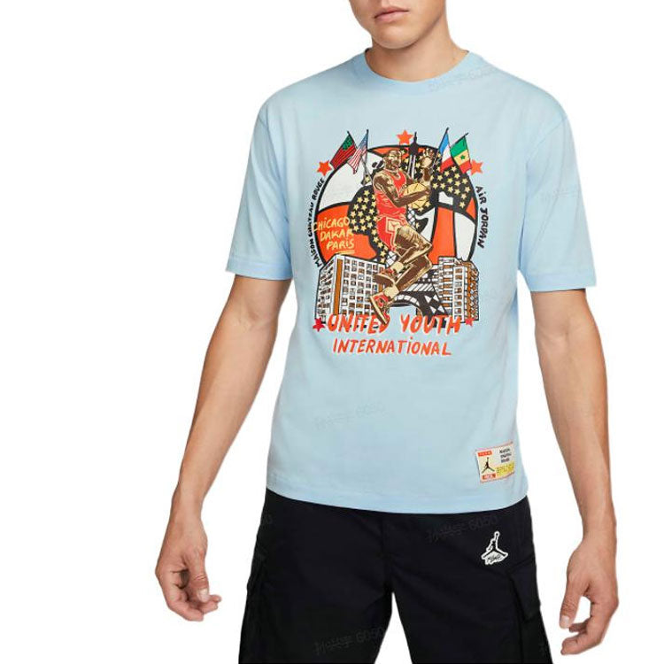 Air Jordan x Maison Chateau Rouge Crossover Retro Basketball Character Printing Short Sleeve Asia Edition Blue DO4091-447