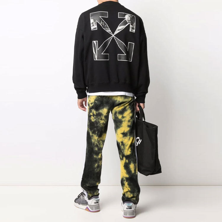 Men's Off-White FW21 Logo Caravaggio Arrow Round Neck Long Sleeves Loose Fit Black OMBA054F21FLE0111001