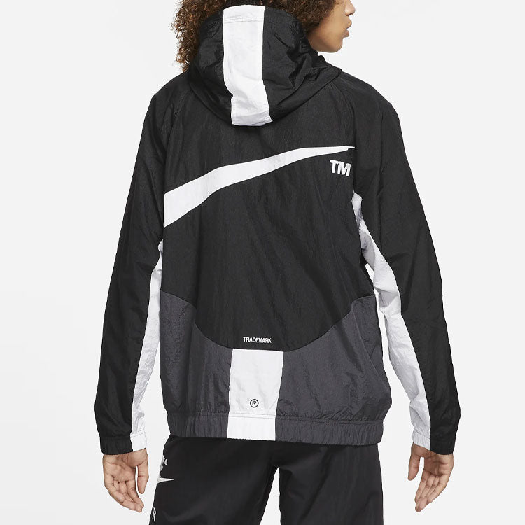 Nike Sportswear Swoosh Large Logo Printing Colorblock Hooded Jacket Black DD5967-010