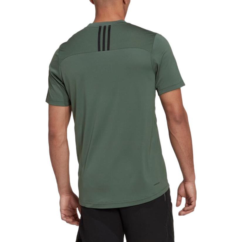 Men's adidas Solid Color Stripe Logo Printing Round Neck Short Sleeve Japanese Version Green T-Shirt HM4781