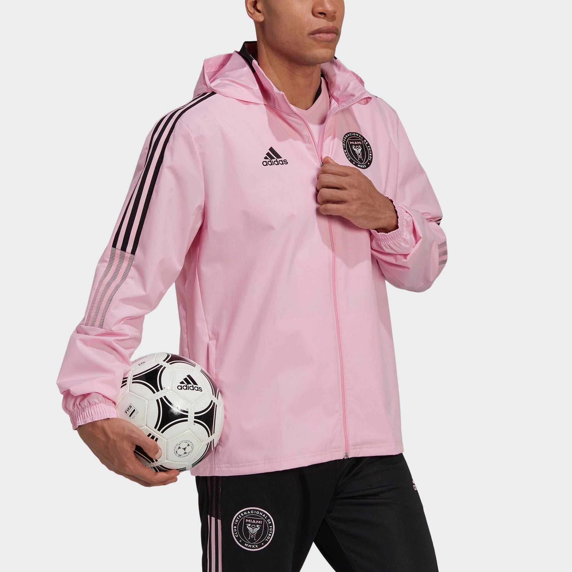 adidas Imcf Aw Jkt Miami International Team Logo Woven Soccer/Football Sports Hooded Jacket Pink GK9752