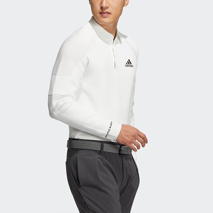 adidas Solid Color Sports Long Sleeves Polo Shirt White HB3584