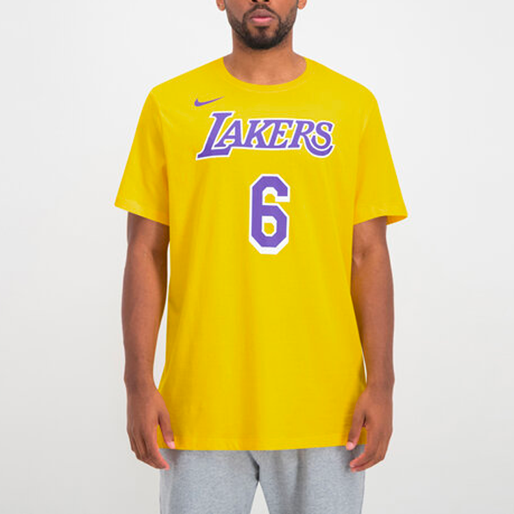 Men's Nike NBA Lakers Lebron James No. 6 Casual Breathable Sports Short Sleeve Yellow T-Shirt CV8528-745