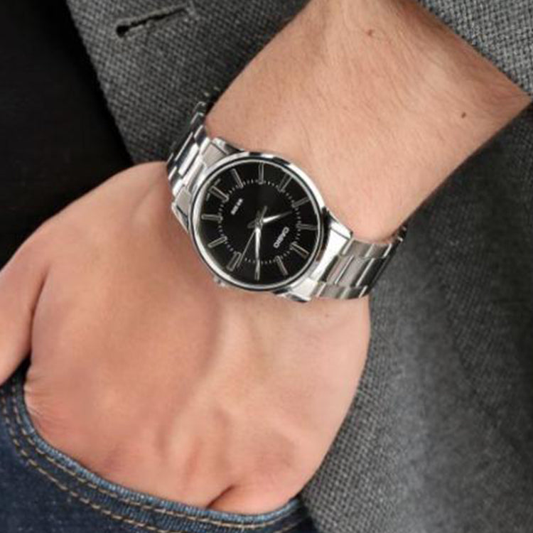 Men's CASIO Watch Series Classic Minimalistic waterproof Watch Stainless Steel Strap Mens Black Analog MTP-B110D-1AV
