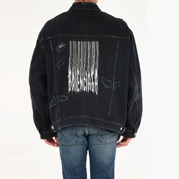 Balenciaga Barcode Destroyed Denim Jacket 'Black' 664329TBP471055