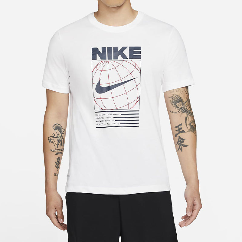 Nike Dri-FIT Geometry Pattern Logo Printing Quick-dry Sports T-Shirt Men's White DA1773-100