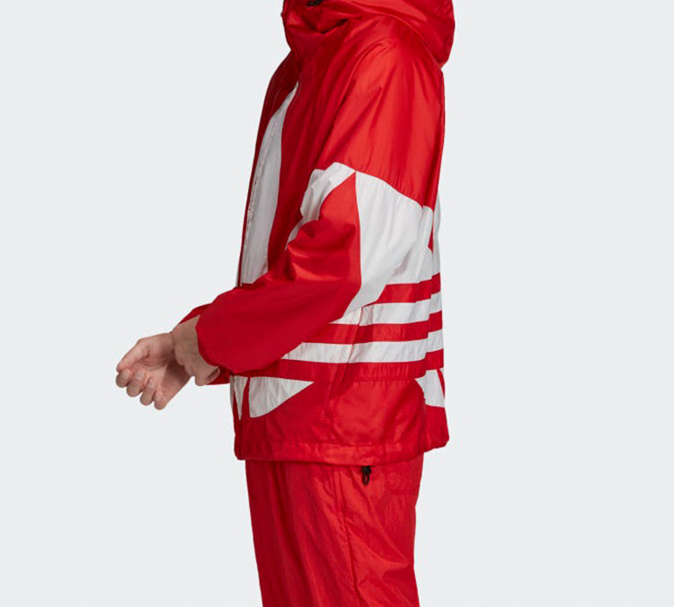 adidas originals Big trefoil Stripe Large Logo hooded Casual Jacket Red FM7076