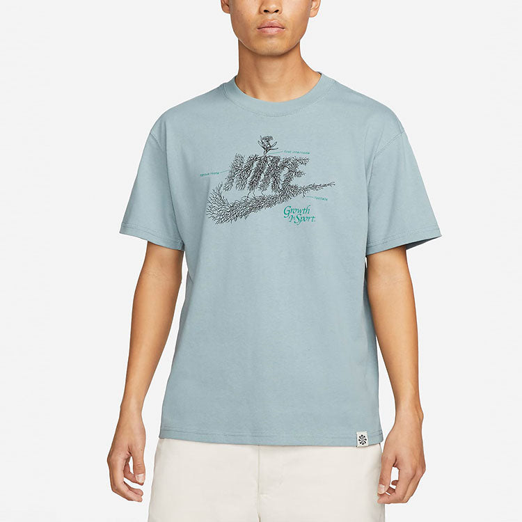 Men's Nike Sportswear Plant Flowers Logo Printing Sports Round Neck Short Sleeve Gray Blue T-Shirt DN5135-041