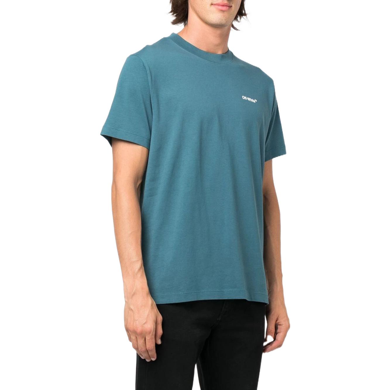 Men's Off-White FW22 Arrow Printing Round Neck Short Sleeve Ordinary Version Blue T-Shirt OMAA027F22JER0115501