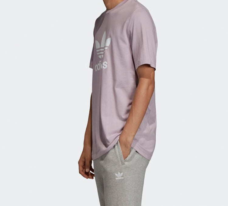 Men's adidas originals Chest Logo Sports Short Sleeve Pink Purple Gray T-Shirt ED4714