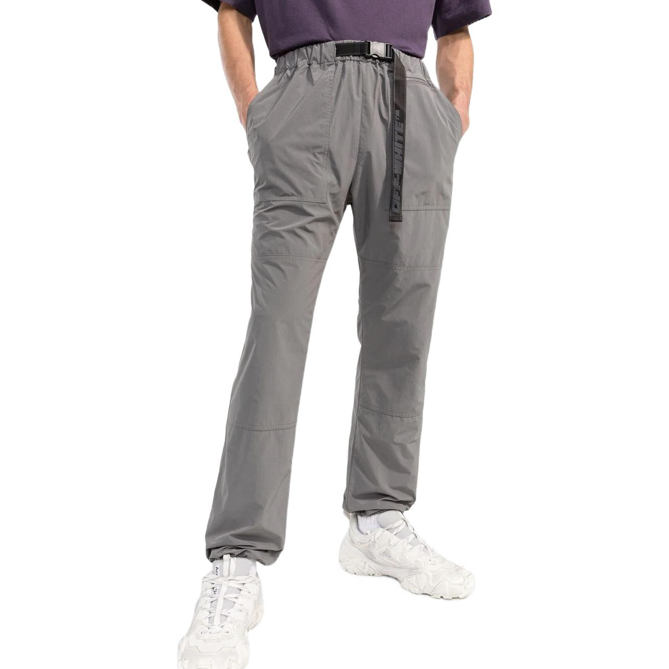 Men's Off-White FW22 Solid Color Belt Casual Long Pants/Trousers Gray OMCA230F22FAB0010707