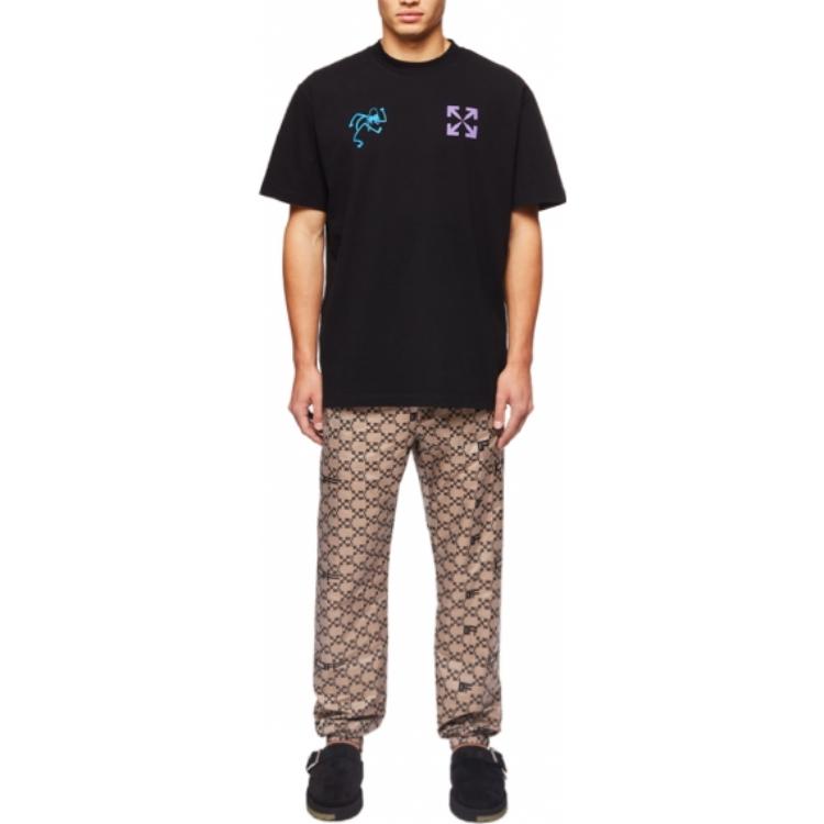 Men's Off-White Logo Full Print Elastic Waistband Casual Pants/Trousers Autumn Beige OMCJ016S22FAB001CAMELBLAC