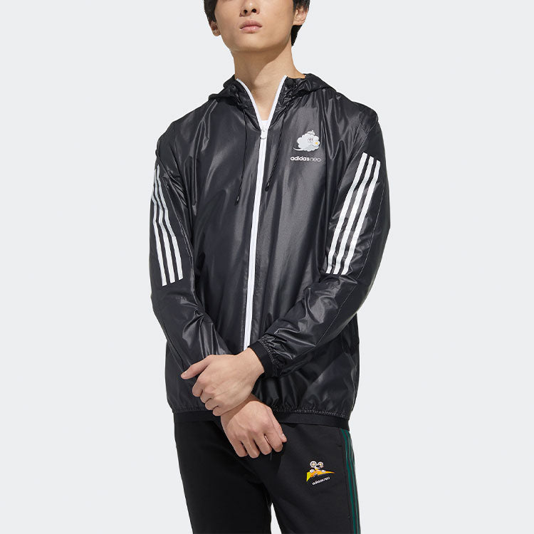 adidas neo Brnd Prd Wb Three-Stripe Print Sports Hooded Jacket For Men Black GK5868