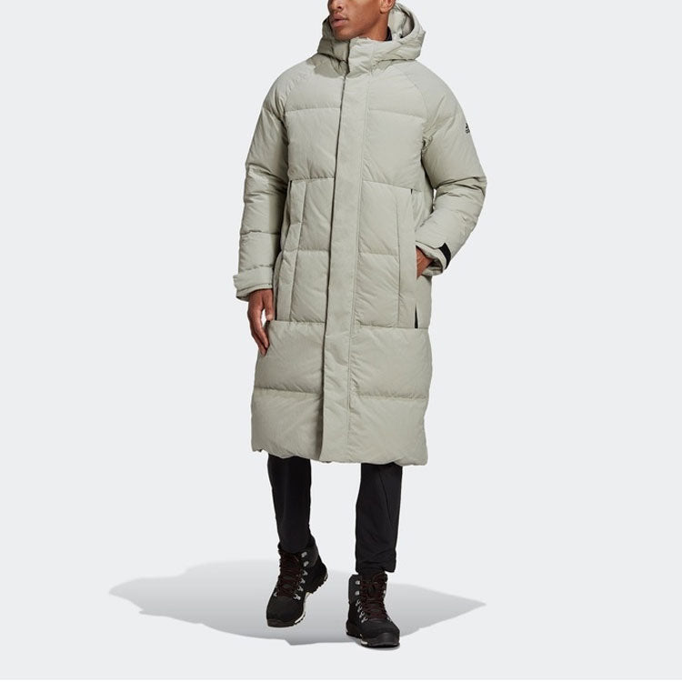 adidas Solid Color Zipper hooded down Jacket Gray FT2489